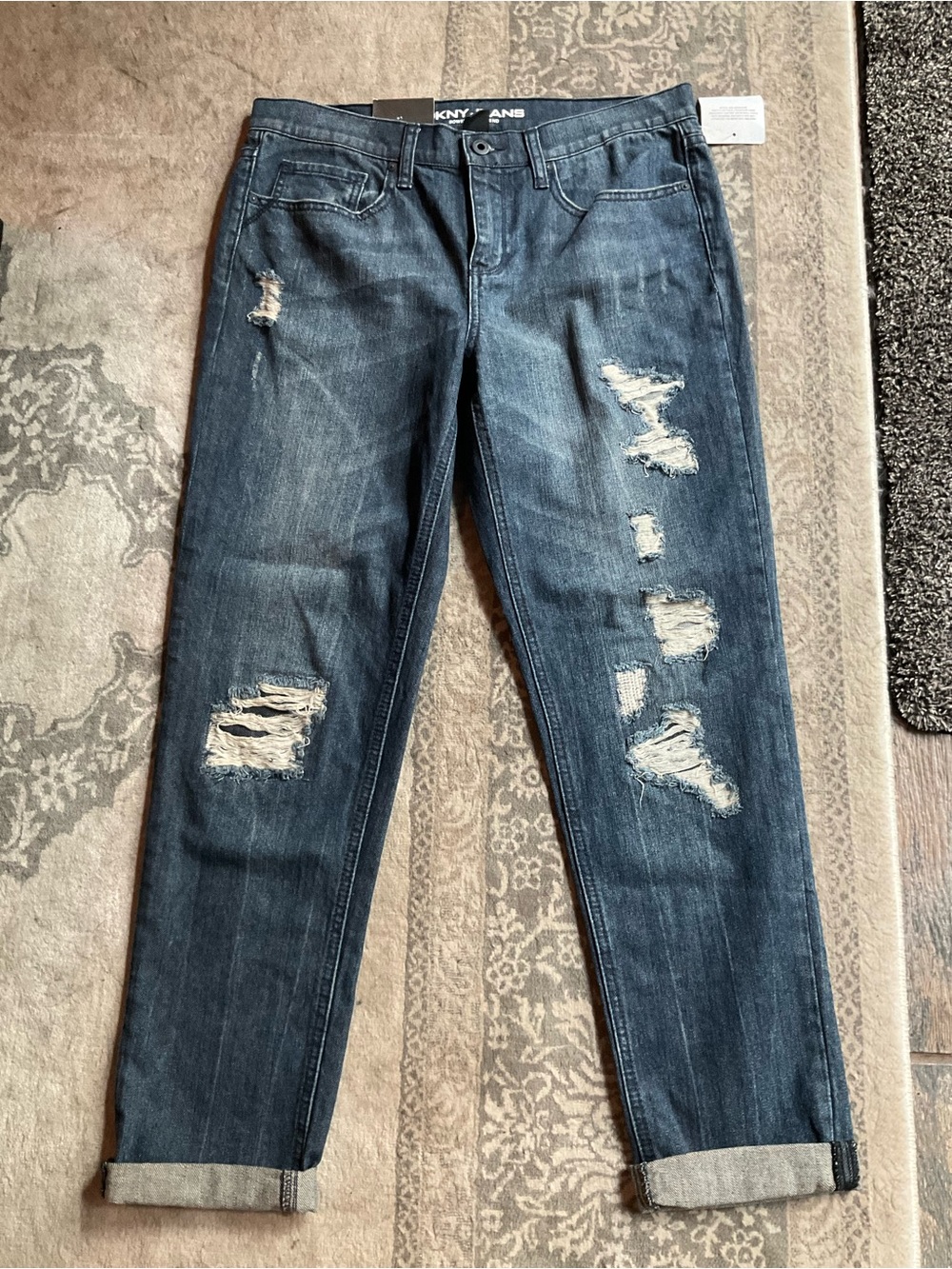 DKNY Distressed Boyfriend Jeans - Dark Blue 26